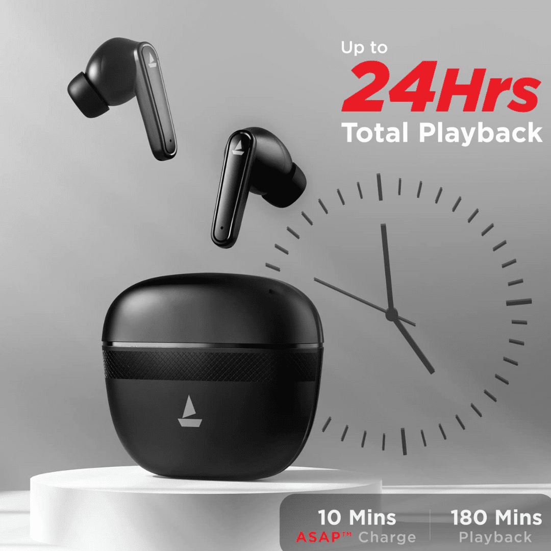 Ear Earbuds 24H Playtime, Immersive Audio, IPX4, IWP, Touch Controls, Lightweight Build(Space Black) - Image 2