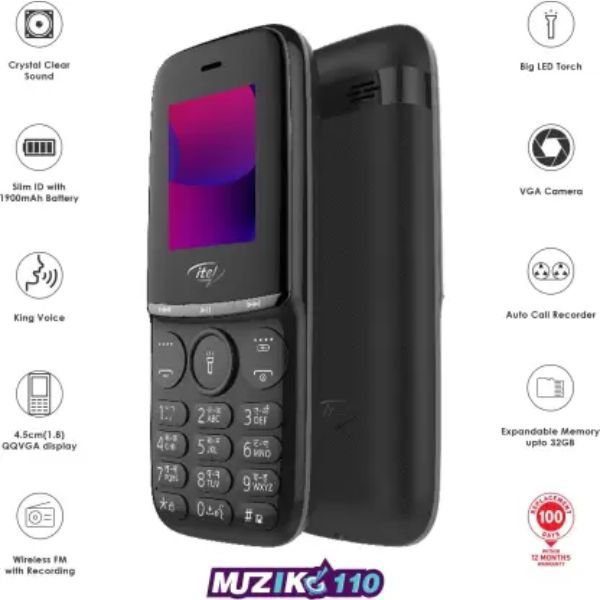 itel Muzik 110 Keypad Mobile Phone |1900 Mah battery - Image 2
