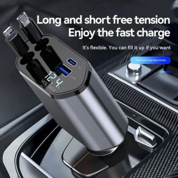 Retractable Car Charger with Type C, I-Phone Cable 4 in 1 - Image 2