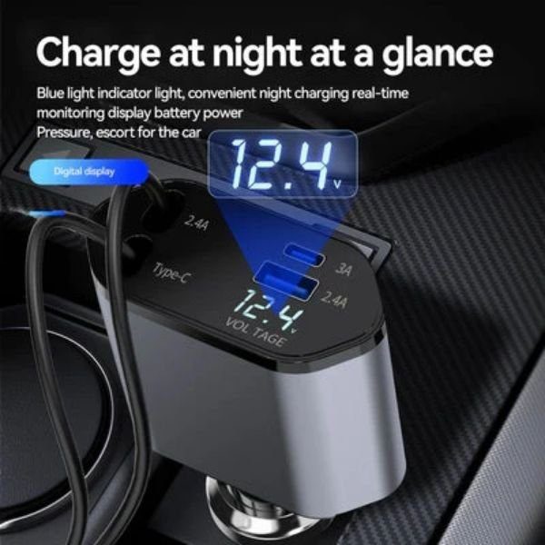 Retractable Car Charger with Type C, I-Phone Cable 4 in 1 - Image 4