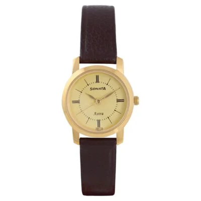 Sonata Quartz Analog Champagne Dial Leat...