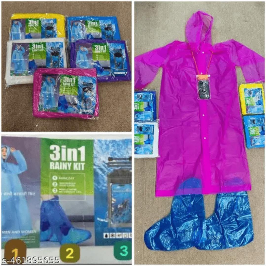 Unisex 3 in 1 Rain Coat (1 Rain Coat, 1 Mobile Cover & 1 Rain Shoe)