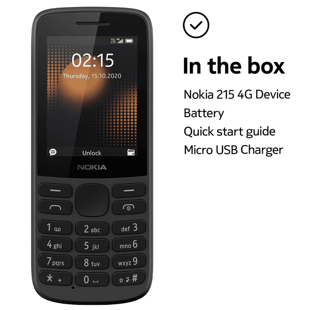 Nokia 215 4G Dual SIM 4G Phone with Long Battery Life, Multiplayer Games, Wireless FM Radio and Durable Ergonomic Design - Image 3